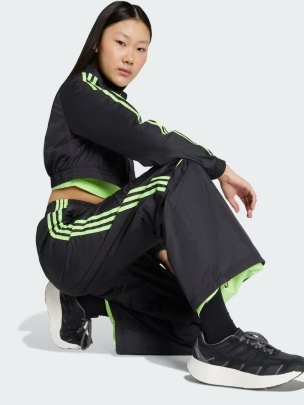 NWT Women’s Adidas OVERSIZED Black Track Pants with Neon Green Stripes